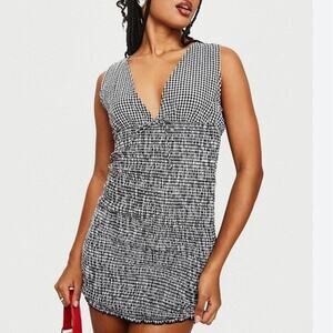 Princess Polly Solving Shirred Mini Dress Black Gingham size 6 NWT